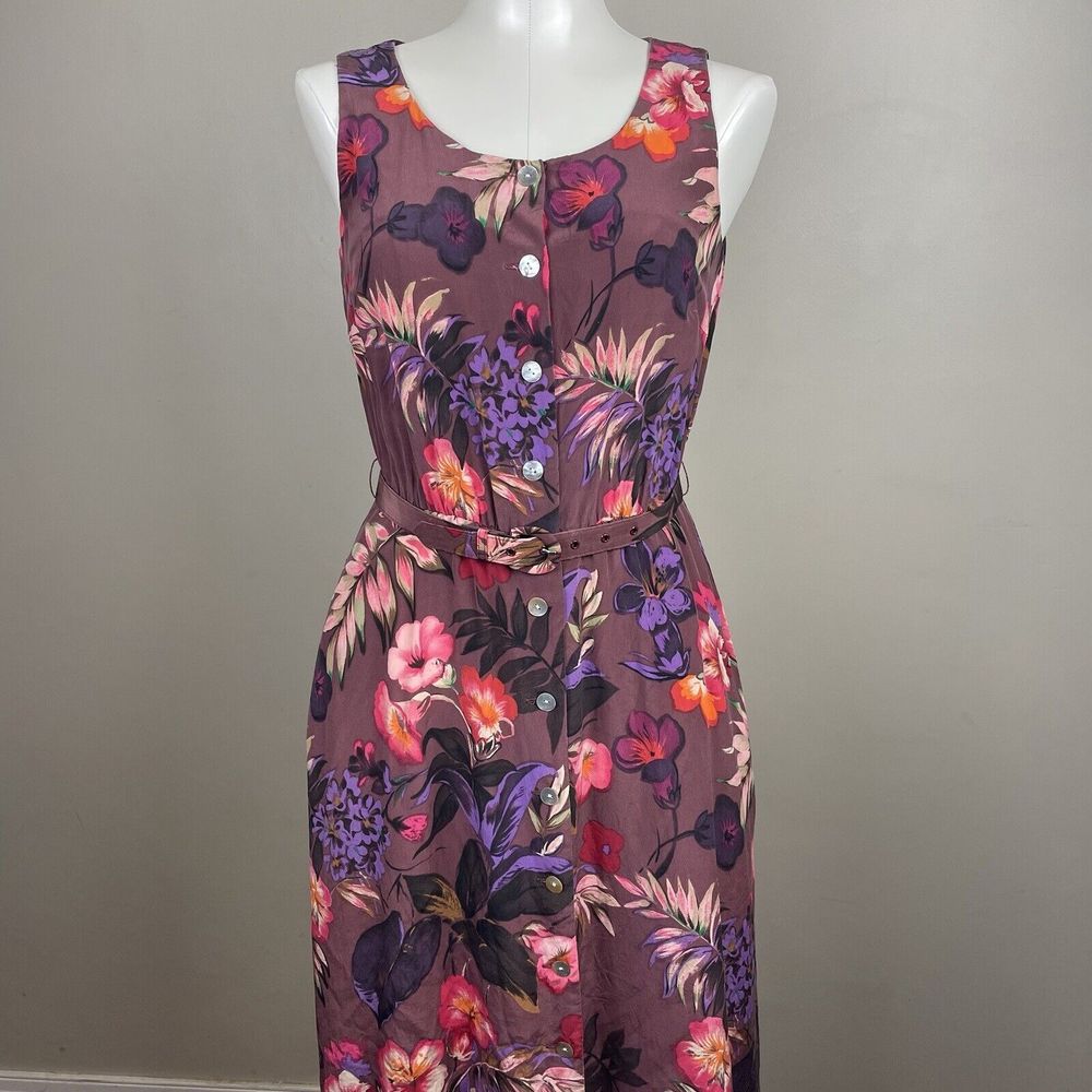 Vintage Whimsygoth 90s Maggie London Dress Size 4 Petites Silk Floral Belted
